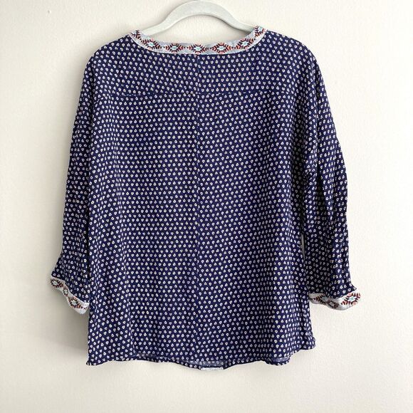 THML Anthropologie Embroidered Blouse Size Medium Navy Peach Boho Peasant - Picture 6 of 8